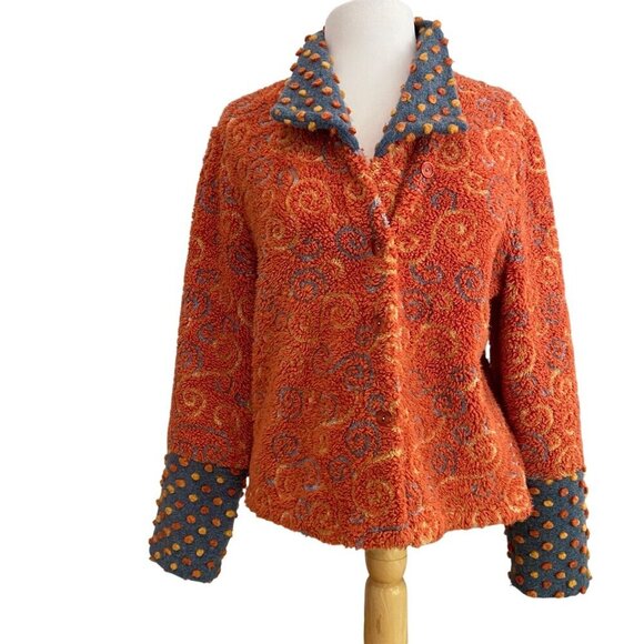 Stunning TLB Design cardigan Jacket Orange grey Blue popcorn Textured Size Large - Picture 1 of 12